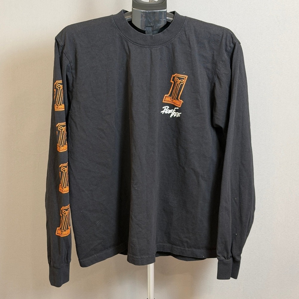 Harley-Davidson Long Sleeve Shirt Mens Large Orange Ride Free Graphic Made USA
